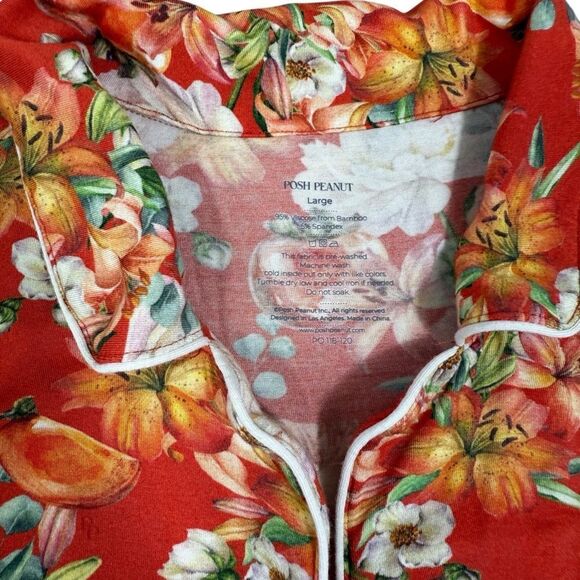 Posh Peanut Women’s Orange Floral Short Sleeve 2 Piece Bamboo Pajama Set - Picture 6 of 8